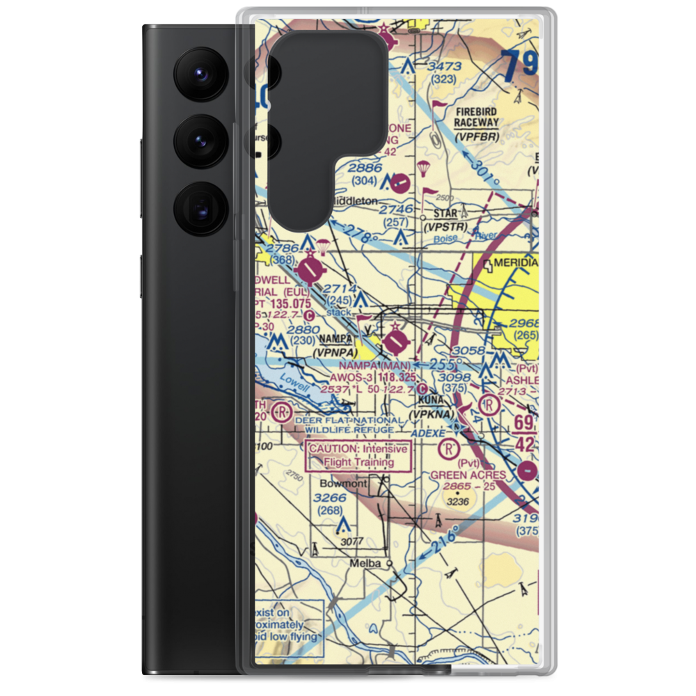 Nampa Municipal Airport (MAN) VFR Sectional Samsung Case Samsung Galaxy S22 Ultra model shown