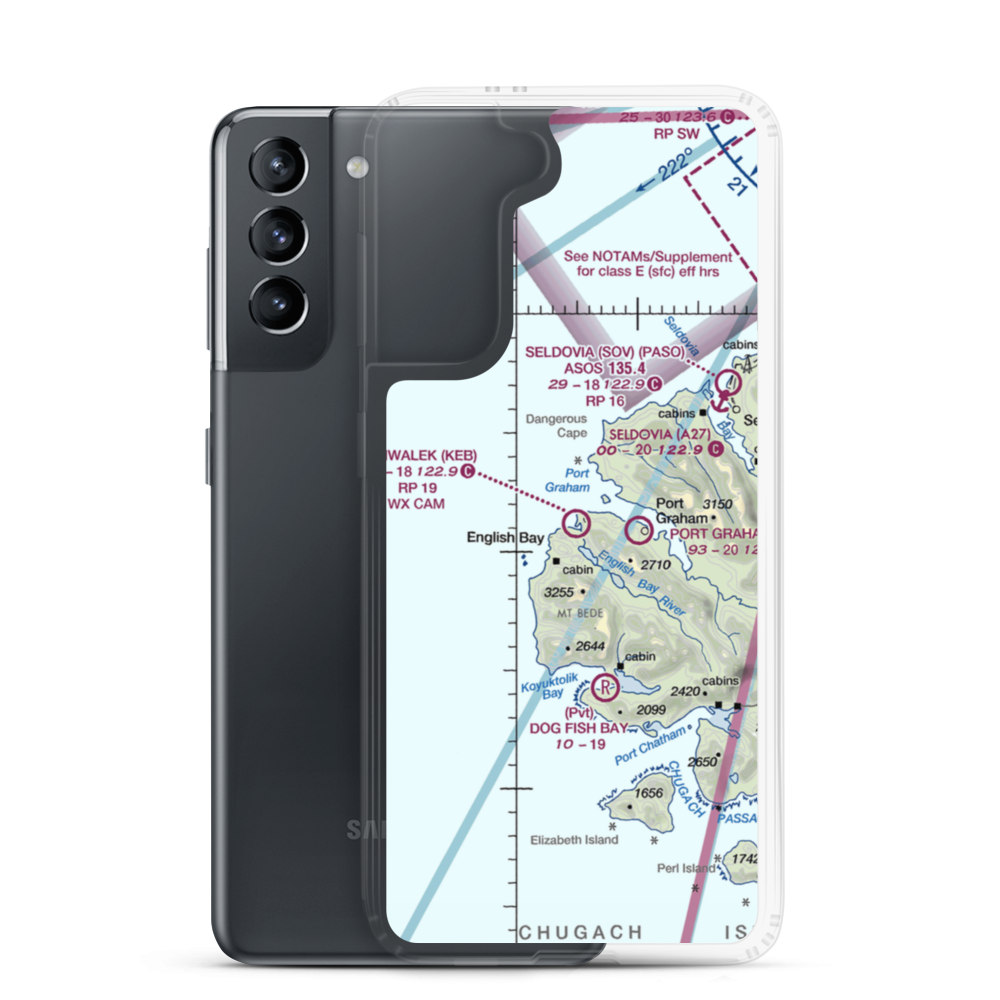 Nanwalek Airport (KEB) VFR Sectional Samsung Case Samsung Galaxy S21 model shown