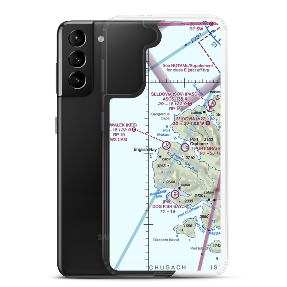 Nanwalek Airport (KEB) VFR Sectional Samsung Case Samsung Galaxy S21 Plus model shown