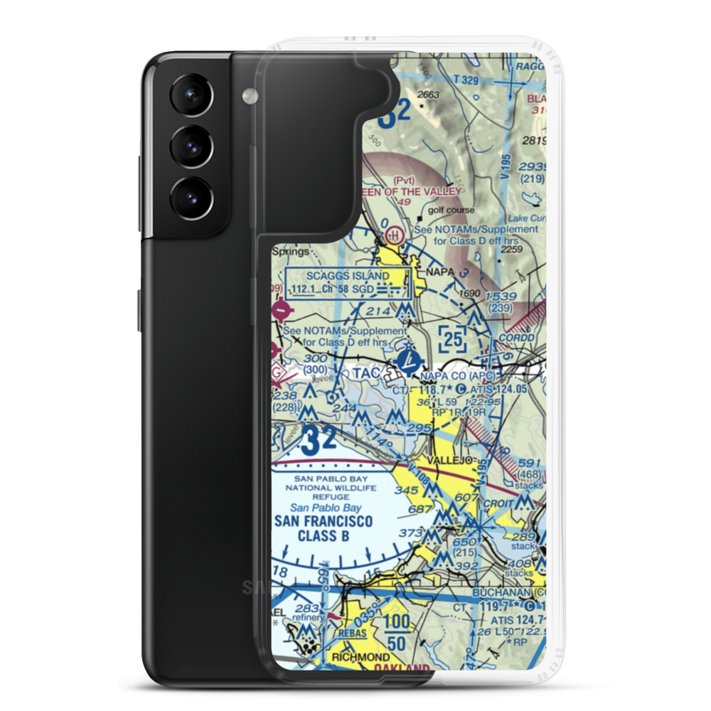 Napa County Airport (APC) VFR Sectional Samsung Case Samsung Galaxy S21 Plus model shown