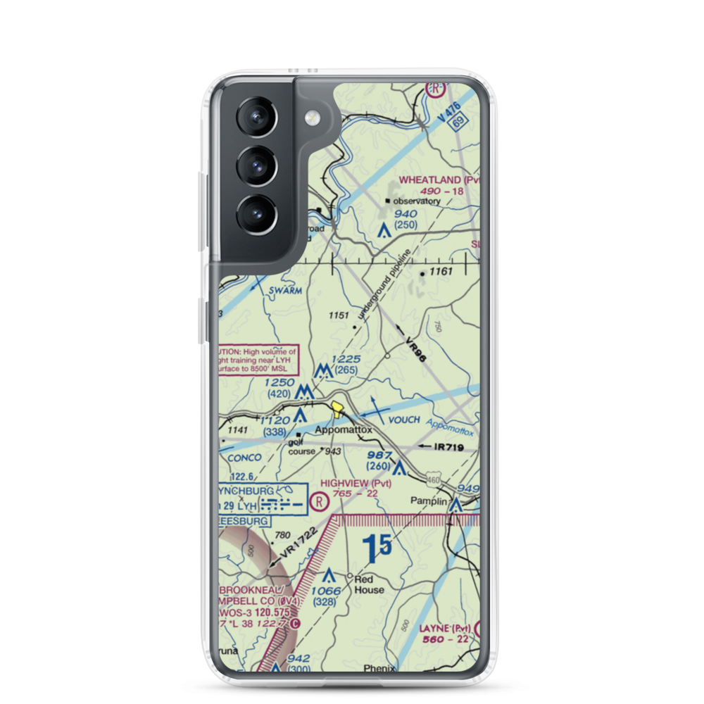 Nashs Airport (10VA) VFR Sectional Samsung Case Samsung Galaxy S21 model shown