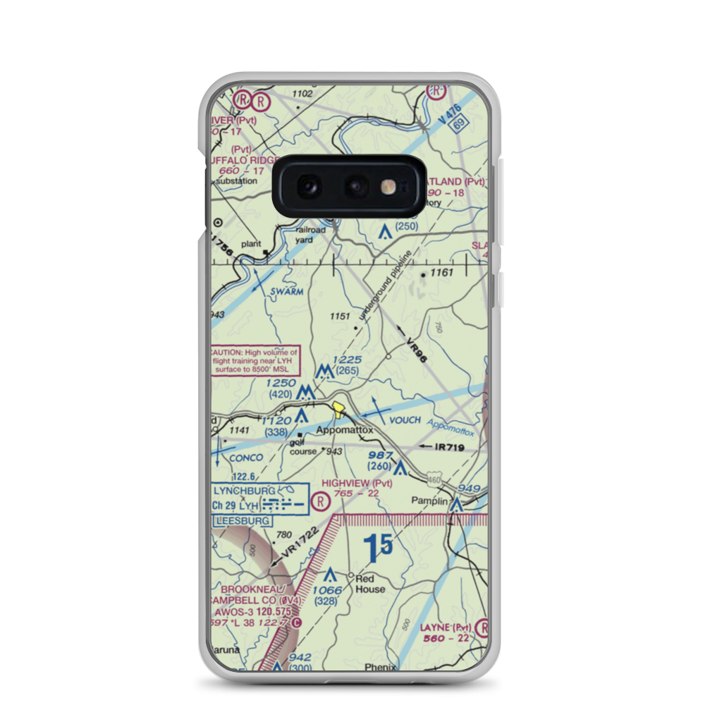 Nashs Airport (10VA) VFR Sectional Samsung Case Samsung Galaxy S10e model shown