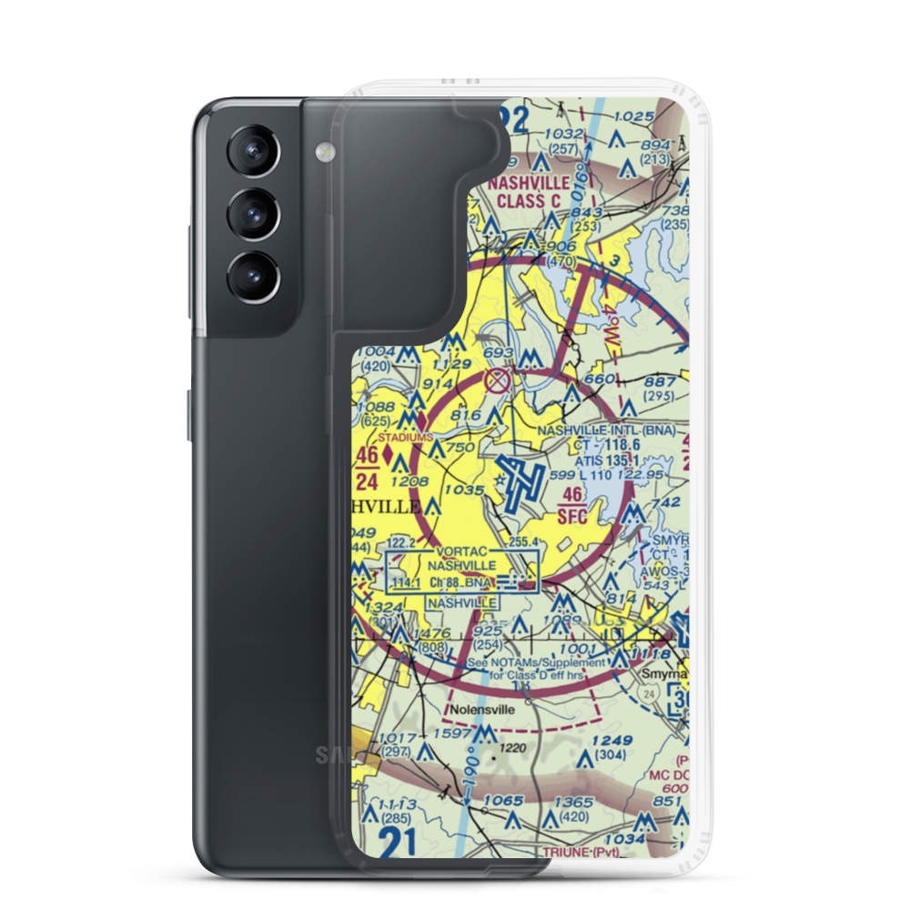 Nashville International Airport (BNA) VFR Sectional Samsung Case Samsung Galaxy S21 model shown