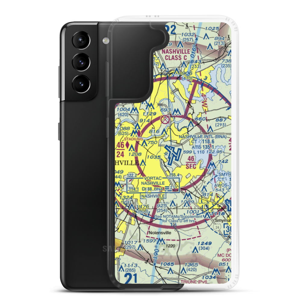 Nashville International Airport (BNA) VFR Sectional Samsung Case Samsung Galaxy S21 Plus model shown