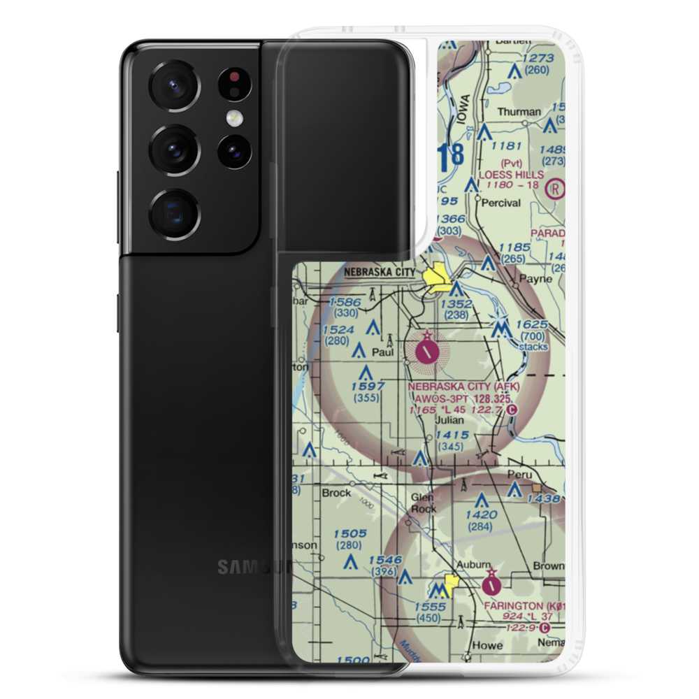 Nebraska City Municipal Airport (AFK) VFR Sectional Samsung Case Samsung Galaxy S21 Ultra model shown