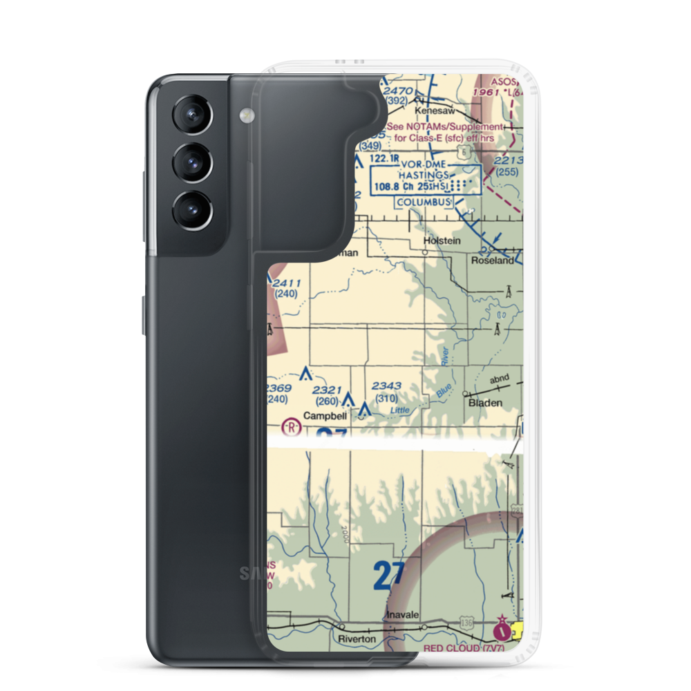 Nebraskaland Aviation Airport (30NE) VFR Sectional Samsung Case Samsung Galaxy S21 model shown
