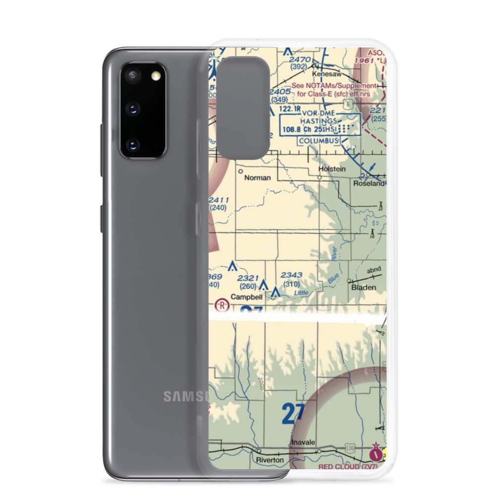 Nebraskaland Aviation Airport (30NE) VFR Sectional Samsung Case Samsung Galaxy S20 model shown