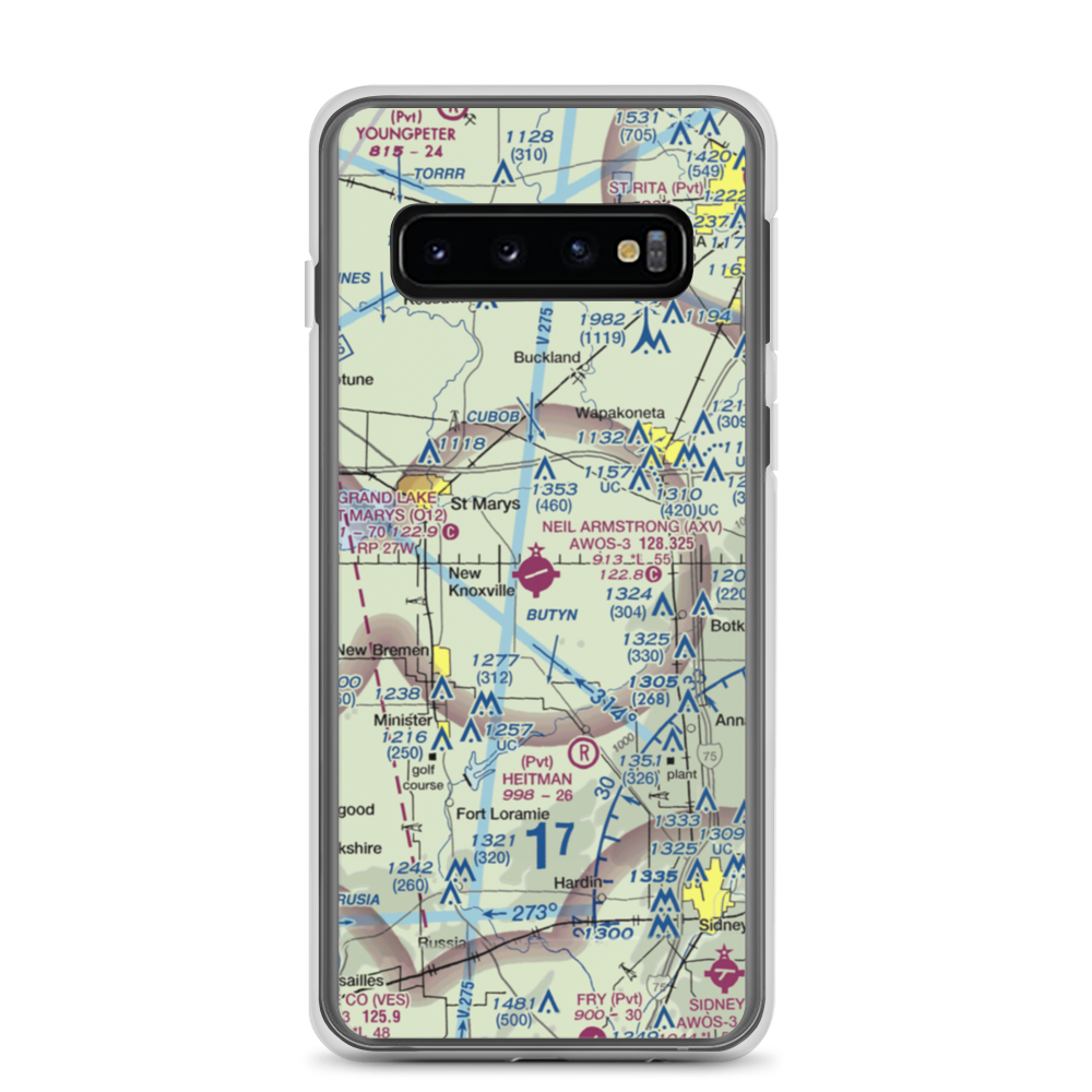 Neil Armstrong Airport (AXV) VFR Sectional Samsung Case Samsung Galaxy S10 model shown