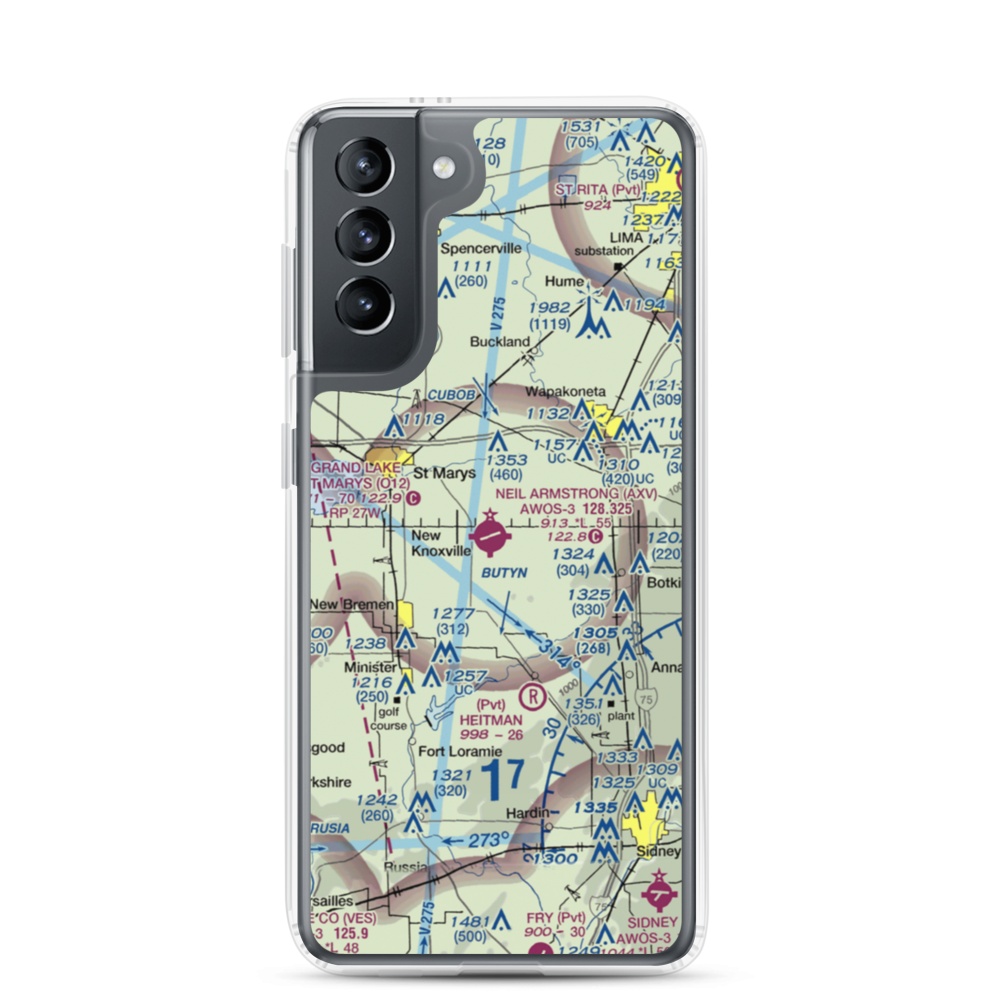 Neil Armstrong Airport (AXV) VFR Sectional Samsung Case Samsung Galaxy S21 model shown