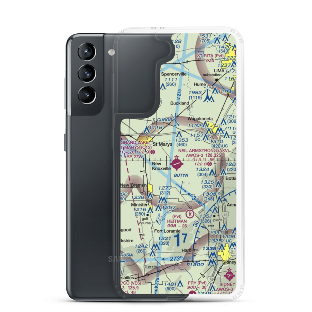 Neil Armstrong Airport (AXV) VFR Sectional Samsung Case Samsung Galaxy S21 model shown