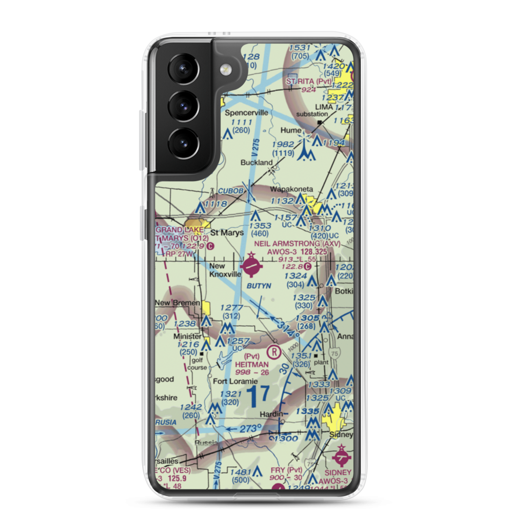 Neil Armstrong Airport (AXV) VFR Sectional Samsung Case Samsung Galaxy S21 Plus model shown