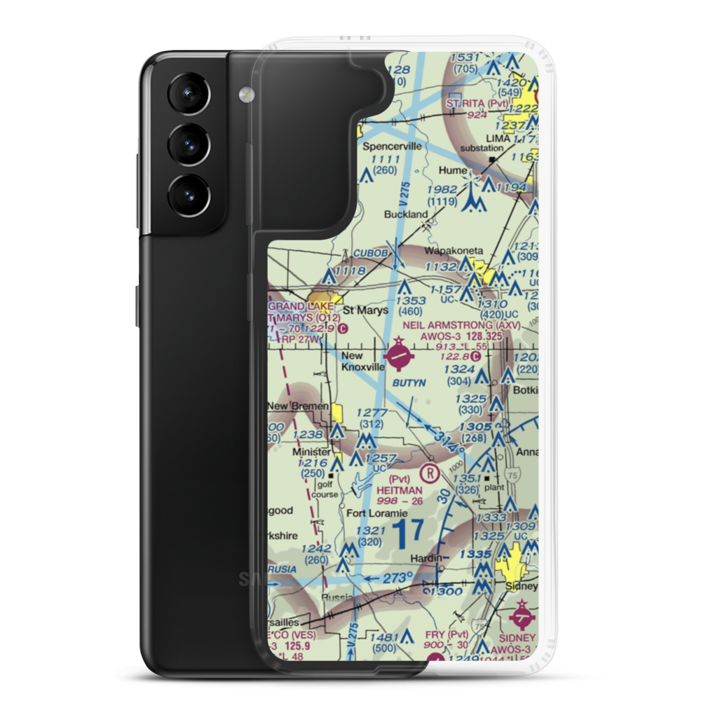 Neil Armstrong Airport (AXV) VFR Sectional Samsung Case Samsung Galaxy S21 Plus model shown