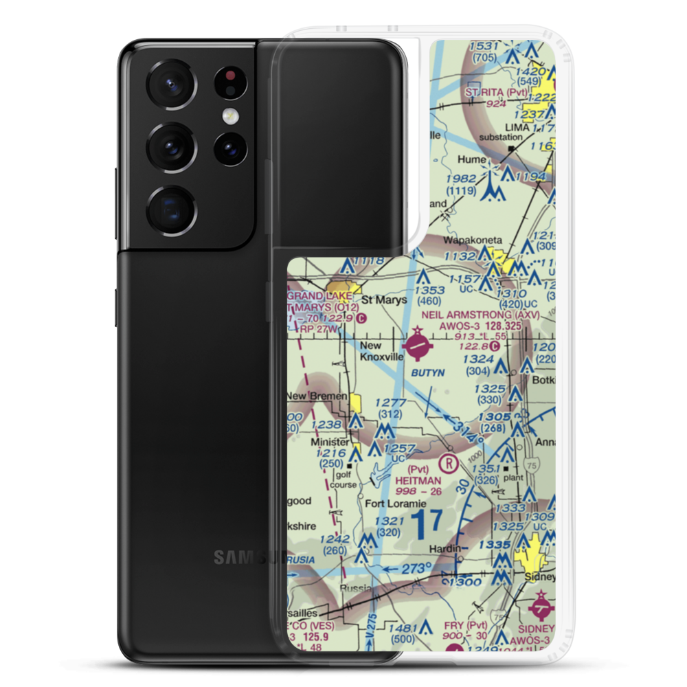 Neil Armstrong Airport (AXV) VFR Sectional Samsung Case Samsung Galaxy S21 Ultra model shown