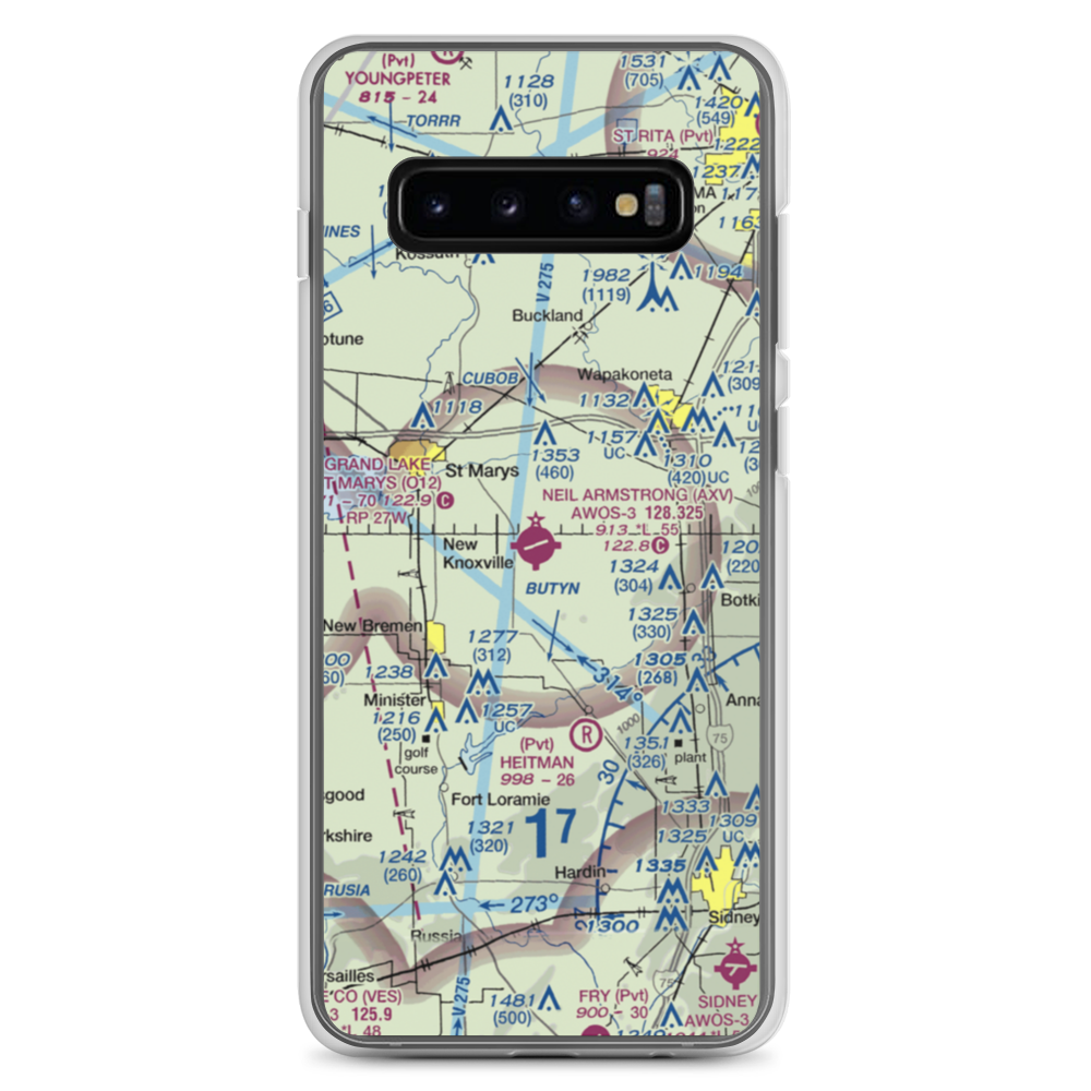 Neil Armstrong Airport (AXV) VFR Sectional Samsung Case Samsung Galaxy S10+ model shown