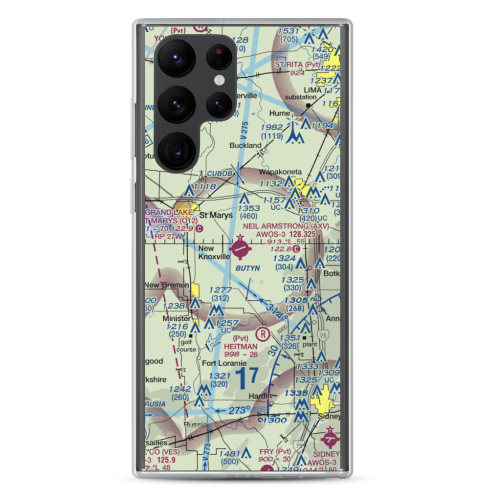 Neil Armstrong Airport (AXV) VFR Sectional Samsung Case Samsung Galaxy S22 Ultra model shown
