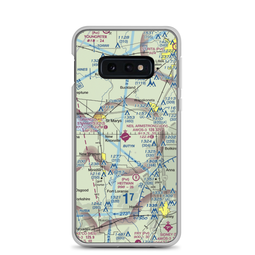 Neil Armstrong Airport (AXV) VFR Sectional Samsung Case Samsung Galaxy S10e model shown