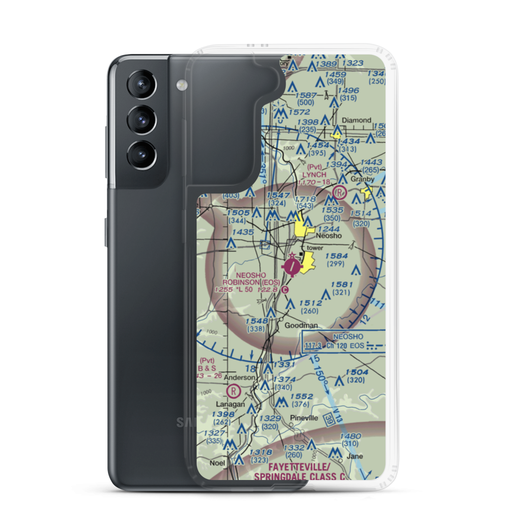 Neosho Hugh Robinson Airport (EOS) VFR Sectional Samsung Case Samsung Galaxy S21 model shown