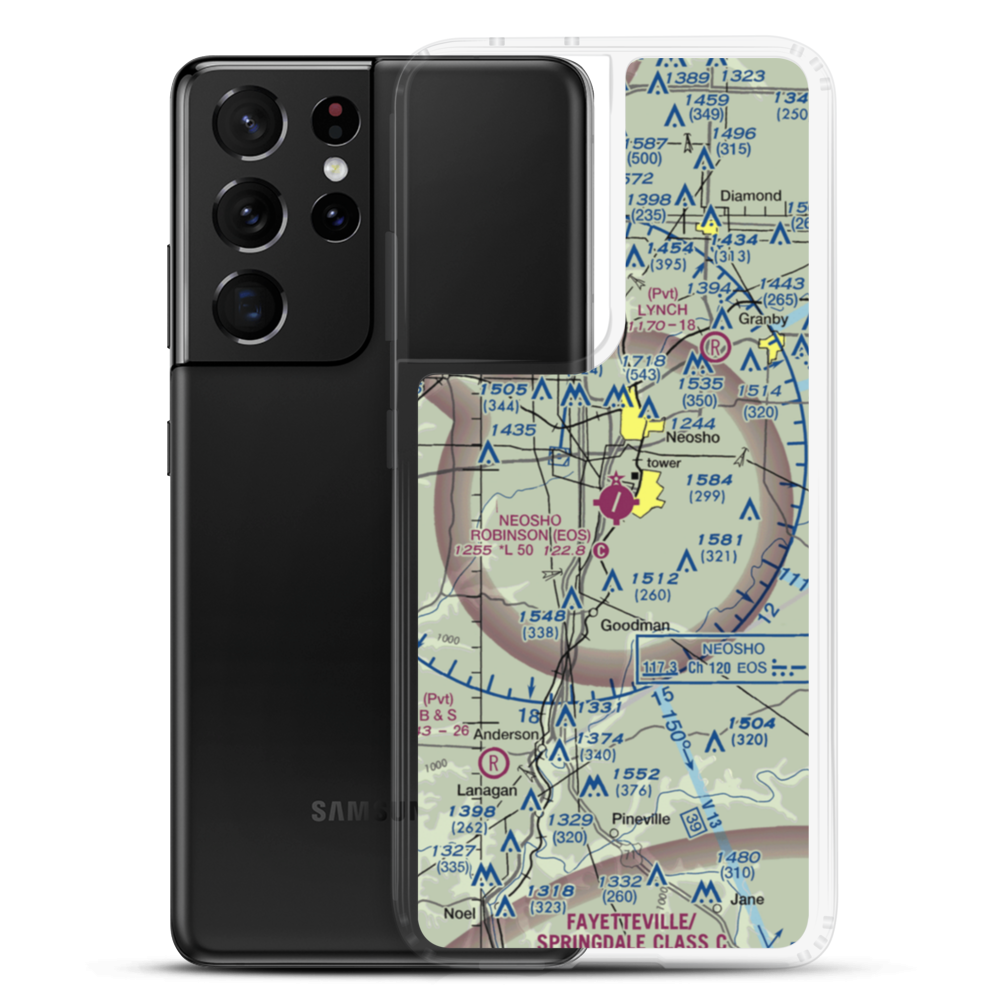 Neosho Hugh Robinson Airport (EOS) VFR Sectional Samsung Case Samsung Galaxy S21 Ultra model shown