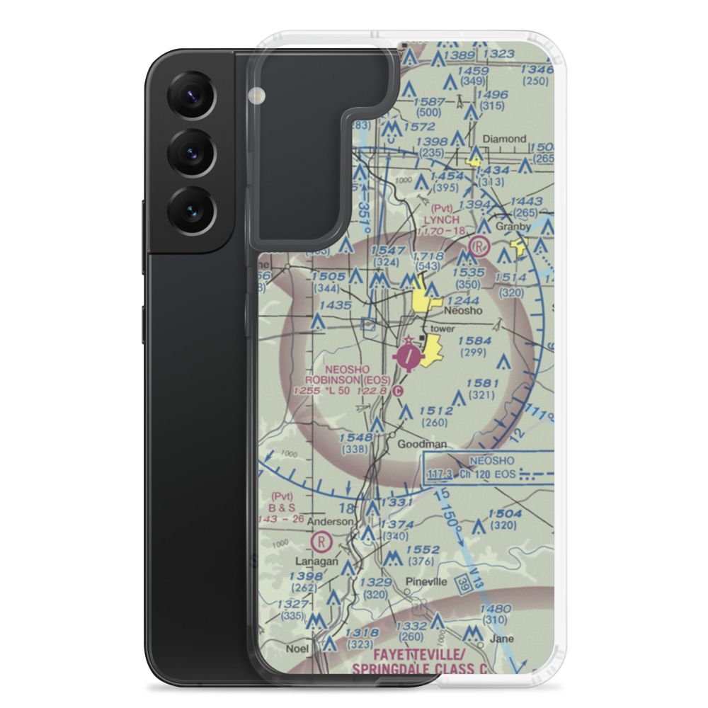 Neosho Hugh Robinson Airport (EOS) VFR Sectional Samsung Case Samsung Galaxy S22 Plus model shown