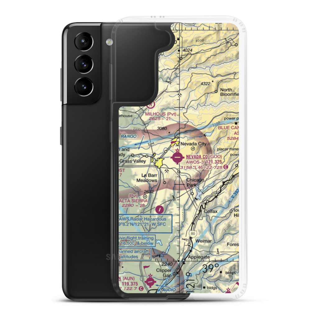 Nevada County Airport (GOO) VFR Sectional Samsung Case Samsung Galaxy S21 Plus model shown