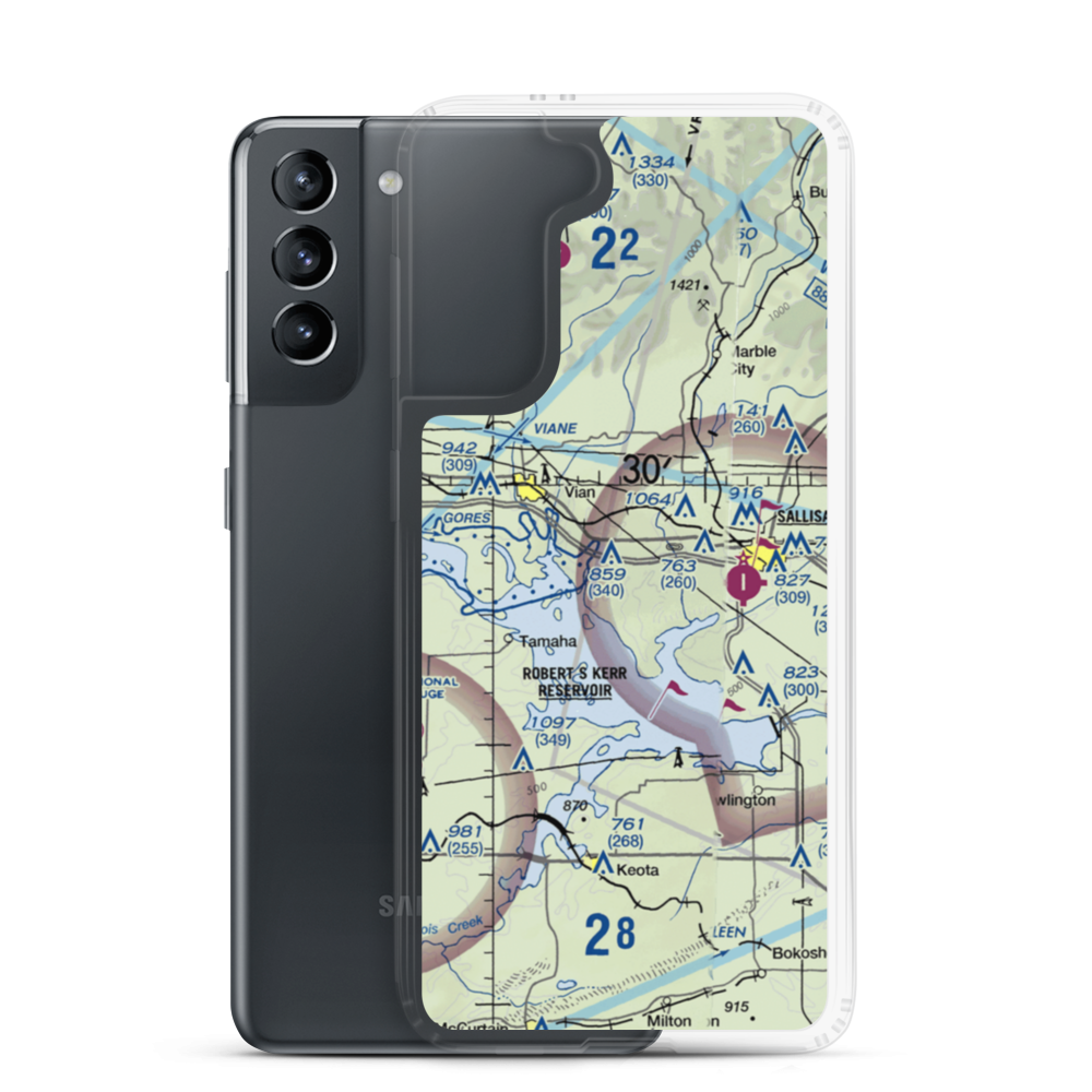 Neversweat Too Airport (89OK) VFR Sectional Samsung Case Samsung Galaxy S21 model shown