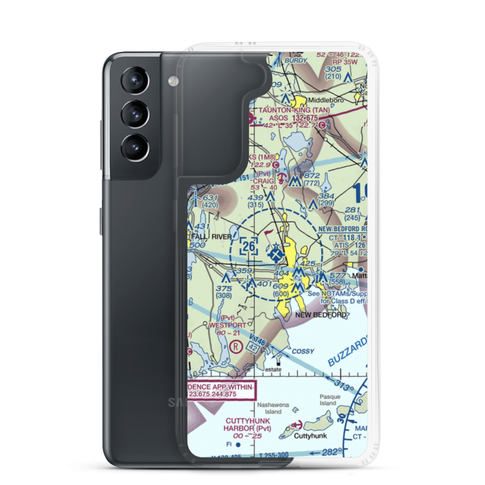 New Bedford Regional Airport (EWB) VFR Sectional Samsung Case Samsung Galaxy S21 model shown