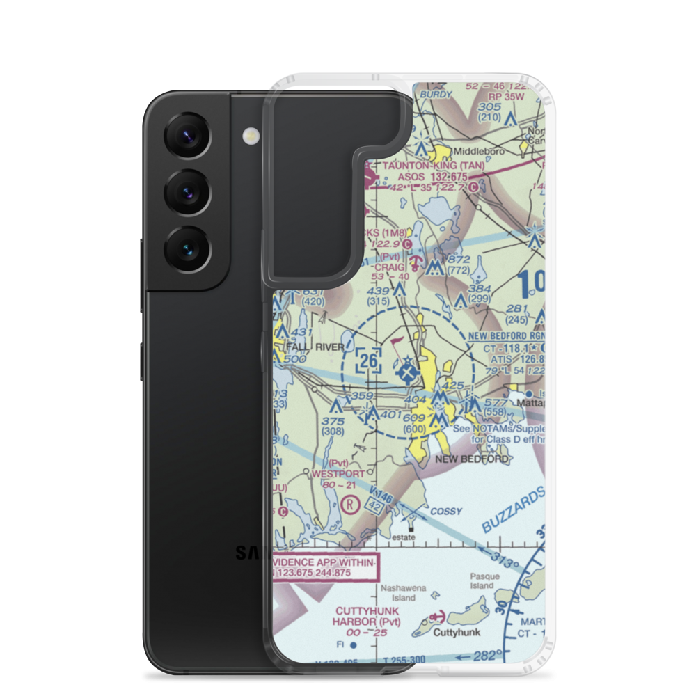 New Bedford Regional Airport (EWB) VFR Sectional Samsung Case Samsung Galaxy S22 model shown