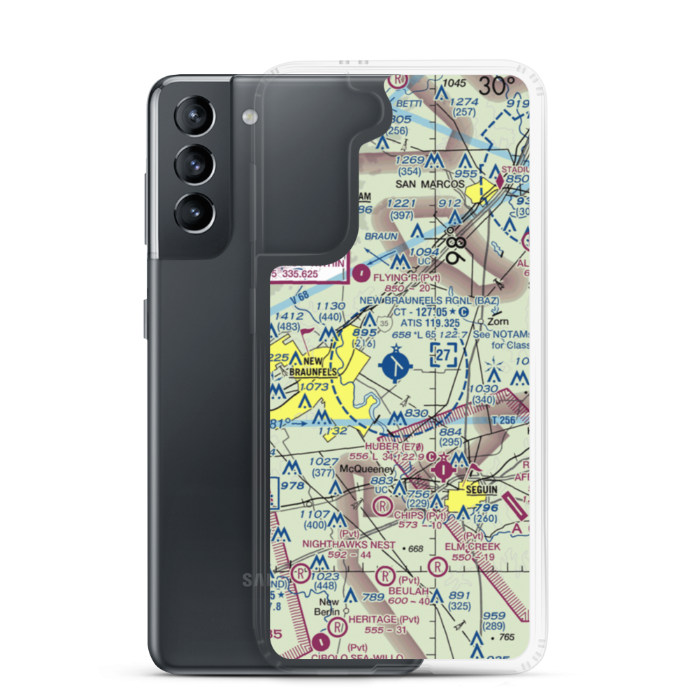 New Braunfels Municipal Airport (BAZ) VFR Sectional Samsung Case Samsung Galaxy S21 model shown