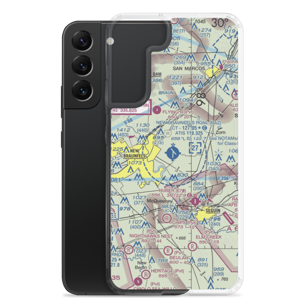 New Braunfels Municipal Airport (BAZ) VFR Sectional Samsung Case Samsung Galaxy S22 Plus model shown