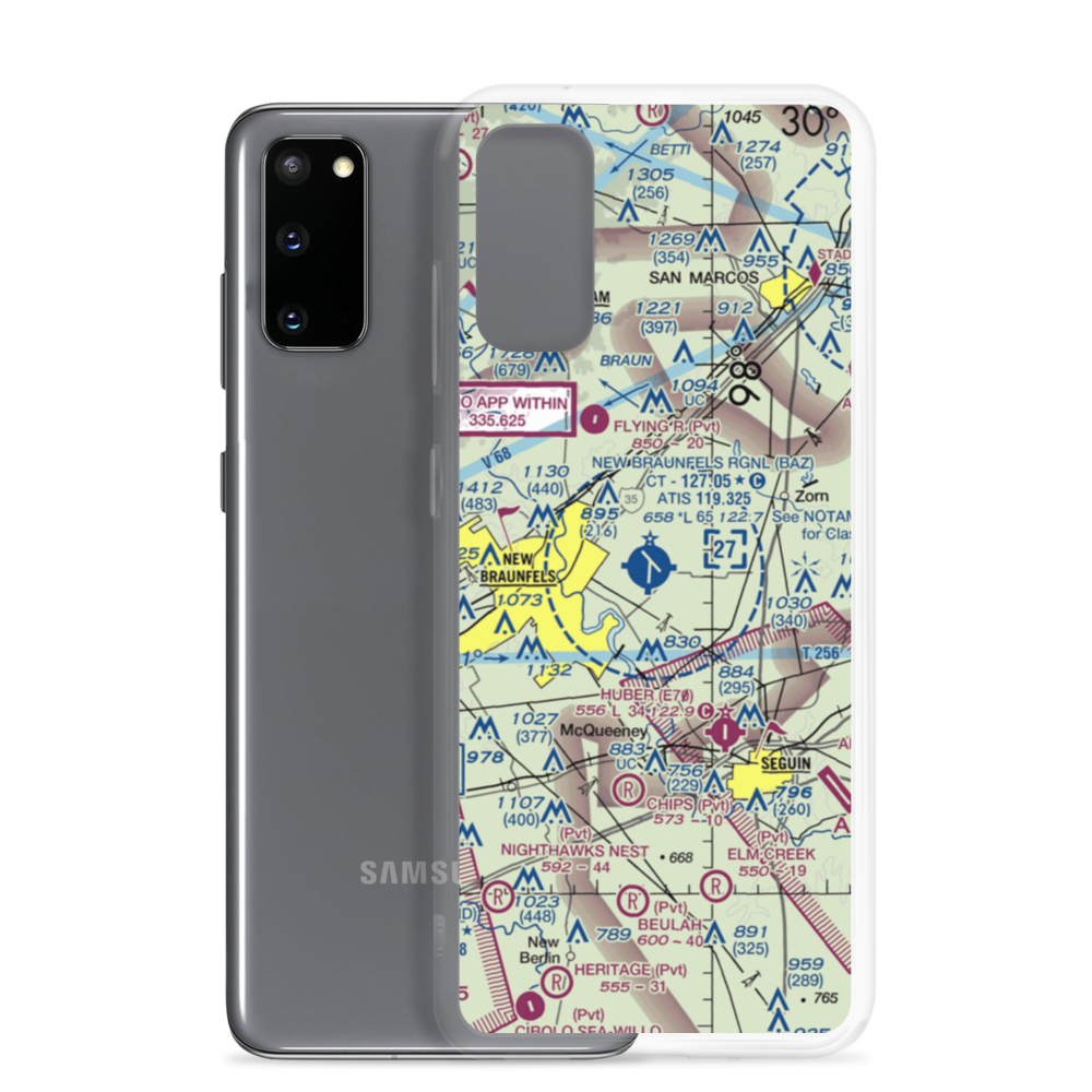 New Braunfels Municipal Airport (BAZ) VFR Sectional Samsung Case Samsung Galaxy S20 model shown