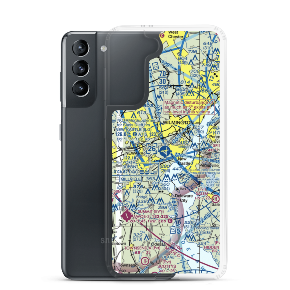 New Castle Airport (ILG) VFR Sectional Samsung Case Samsung Galaxy S21 model shown