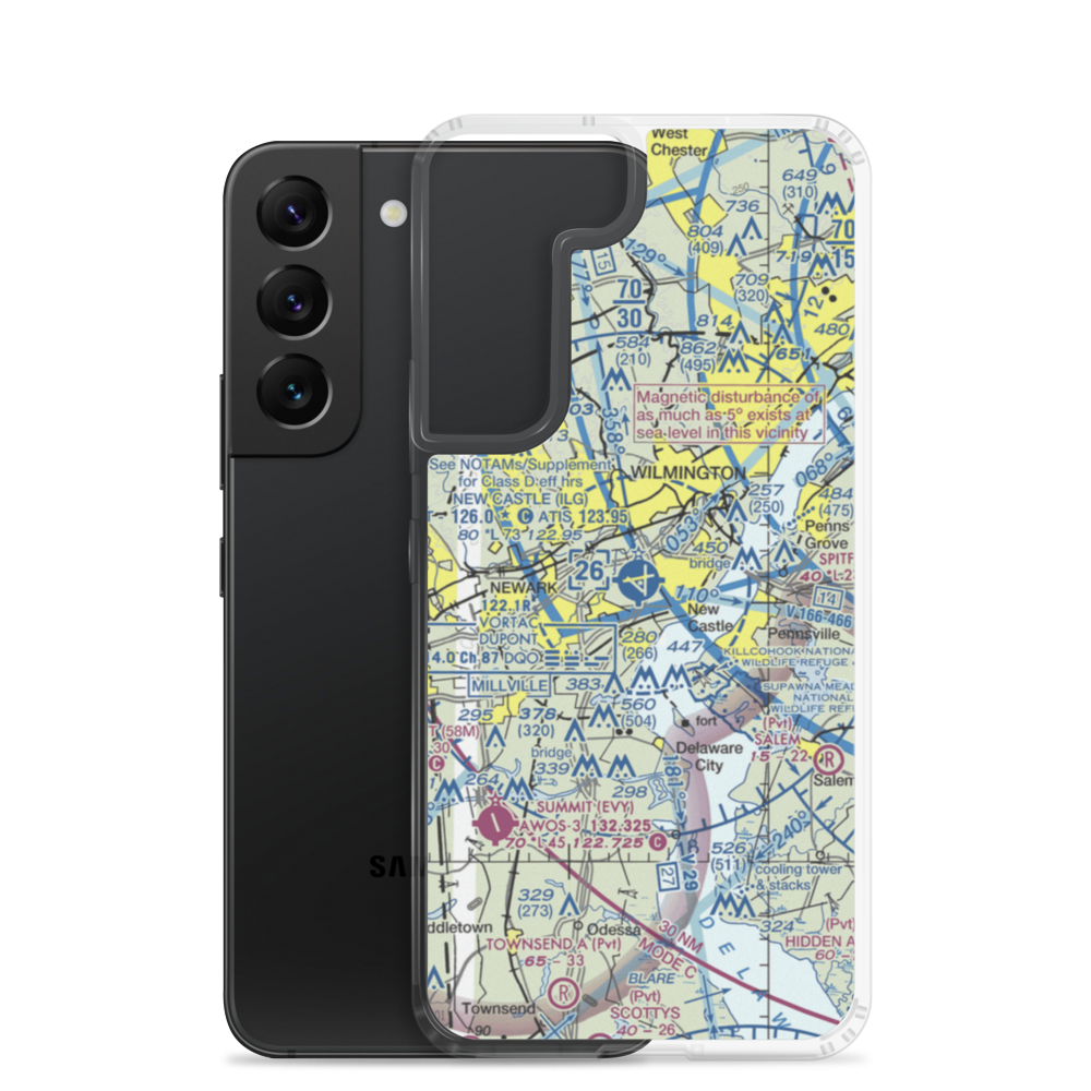 New Castle Airport (ILG) VFR Sectional Samsung Case Samsung Galaxy S22 model shown