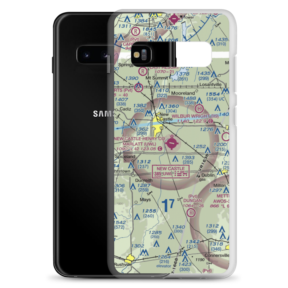 New Castle Henry County Airport / Marlatt Field (UWL) VFR Sectional Samsung Case Samsung Galaxy S10+ model shown