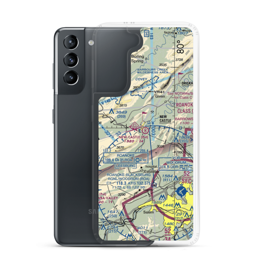 New Castle International Airport (VA85) VFR Sectional Samsung Case Samsung Galaxy S21 model shown