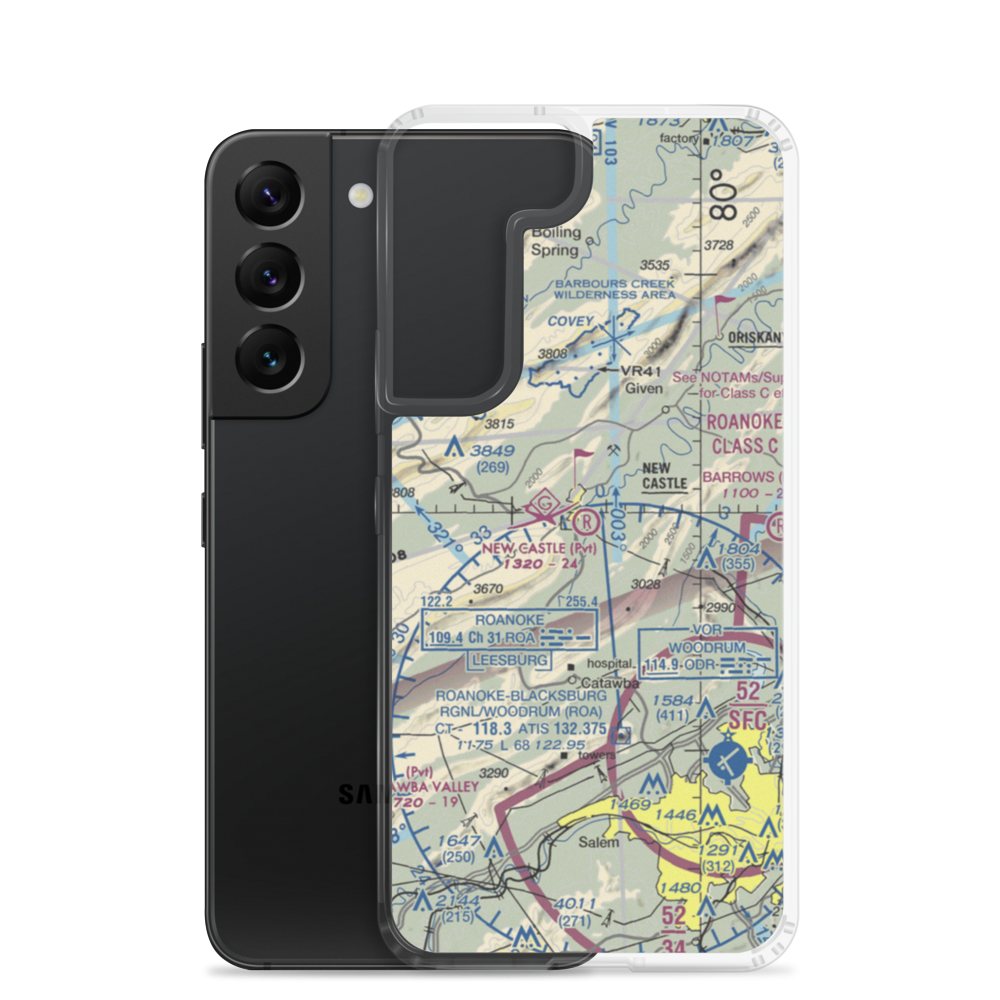 New Castle International Airport (VA85) VFR Sectional Samsung Case Samsung Galaxy S22 model shown
