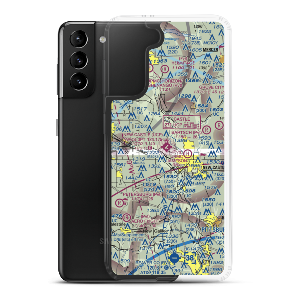 New Castle Municipal Airport (UCP) VFR Sectional Samsung Case Samsung Galaxy S21 Plus model shown