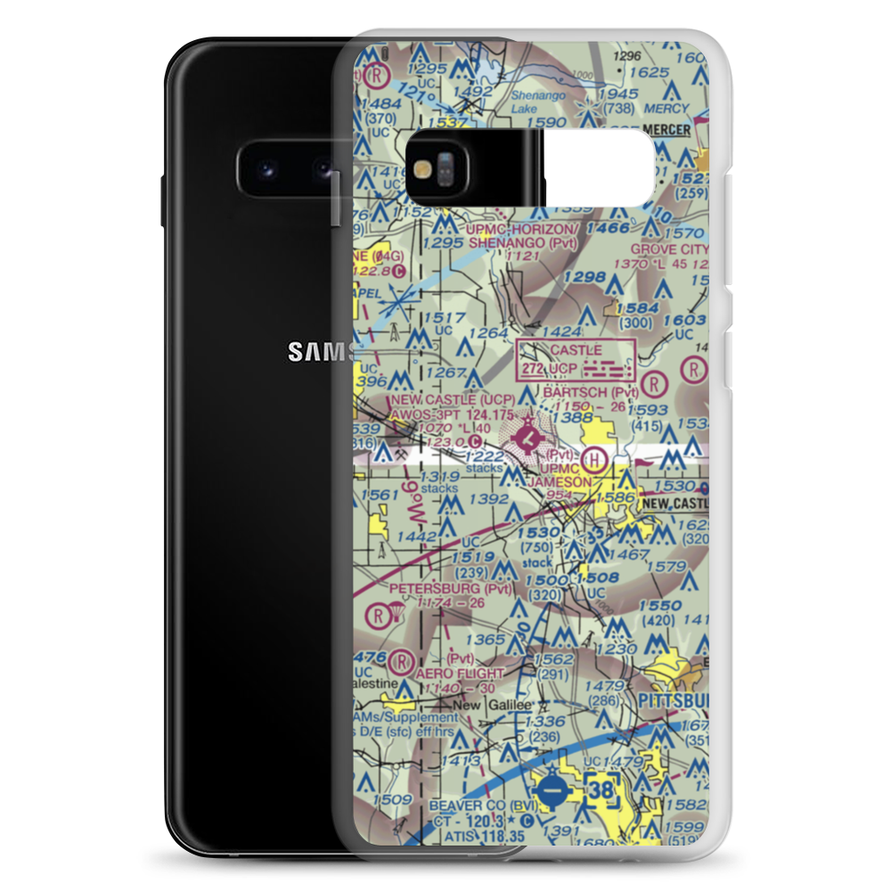 New Castle Municipal Airport (UCP) VFR Sectional Samsung Case Samsung Galaxy S10+ model shown