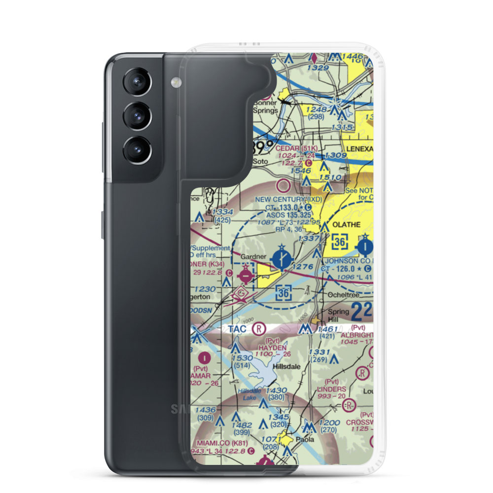 New Century Aircenter Airport (IXD) VFR Sectional Samsung Case Samsung Galaxy S21 model shown