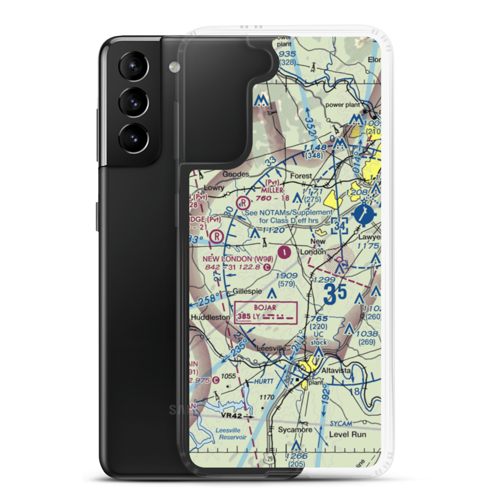 New London Airport (W90) VFR Sectional Samsung Case Samsung Galaxy S21 Plus model shown