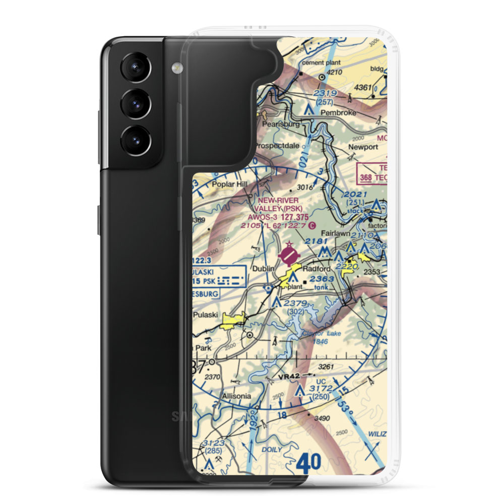 New River Valley Airport (PSK) VFR Sectional Samsung Case Samsung Galaxy S21 Plus model shown