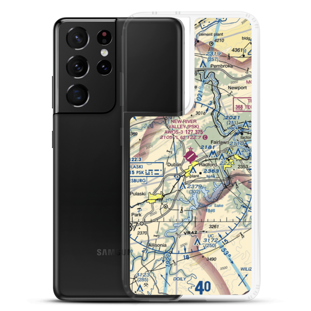 New River Valley Airport (PSK) VFR Sectional Samsung Case Samsung Galaxy S21 Ultra model shown