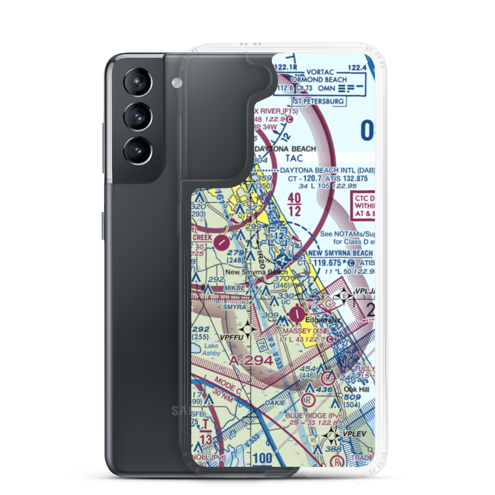 New Smyrna Beach Municipal Airport (EVB) VFR Sectional Samsung Case Samsung Galaxy S21 model shown