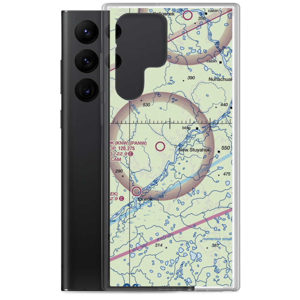 New Stuyahok Airport (KNW) VFR Sectional Samsung Case Samsung Galaxy S22 Ultra model shown