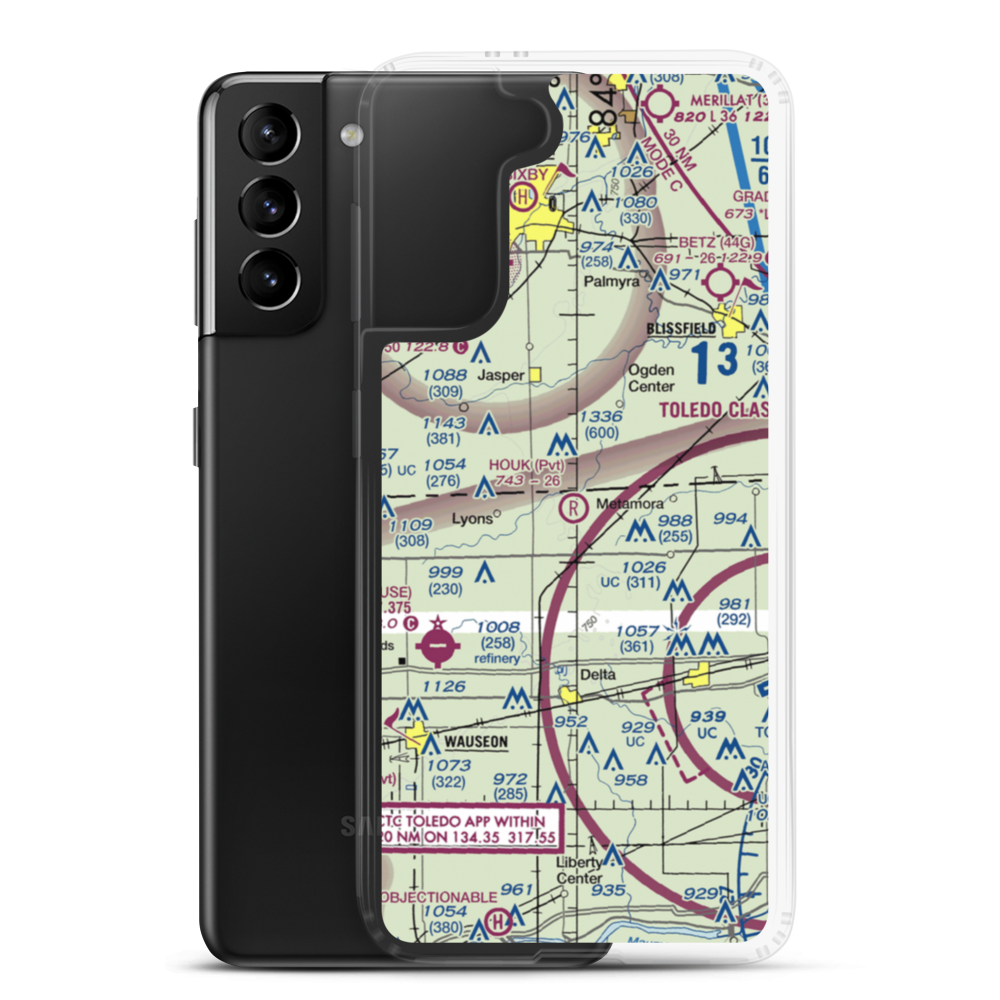 Newbury Airport (28OH) VFR Sectional Samsung Case Samsung Galaxy S21 Plus model shown