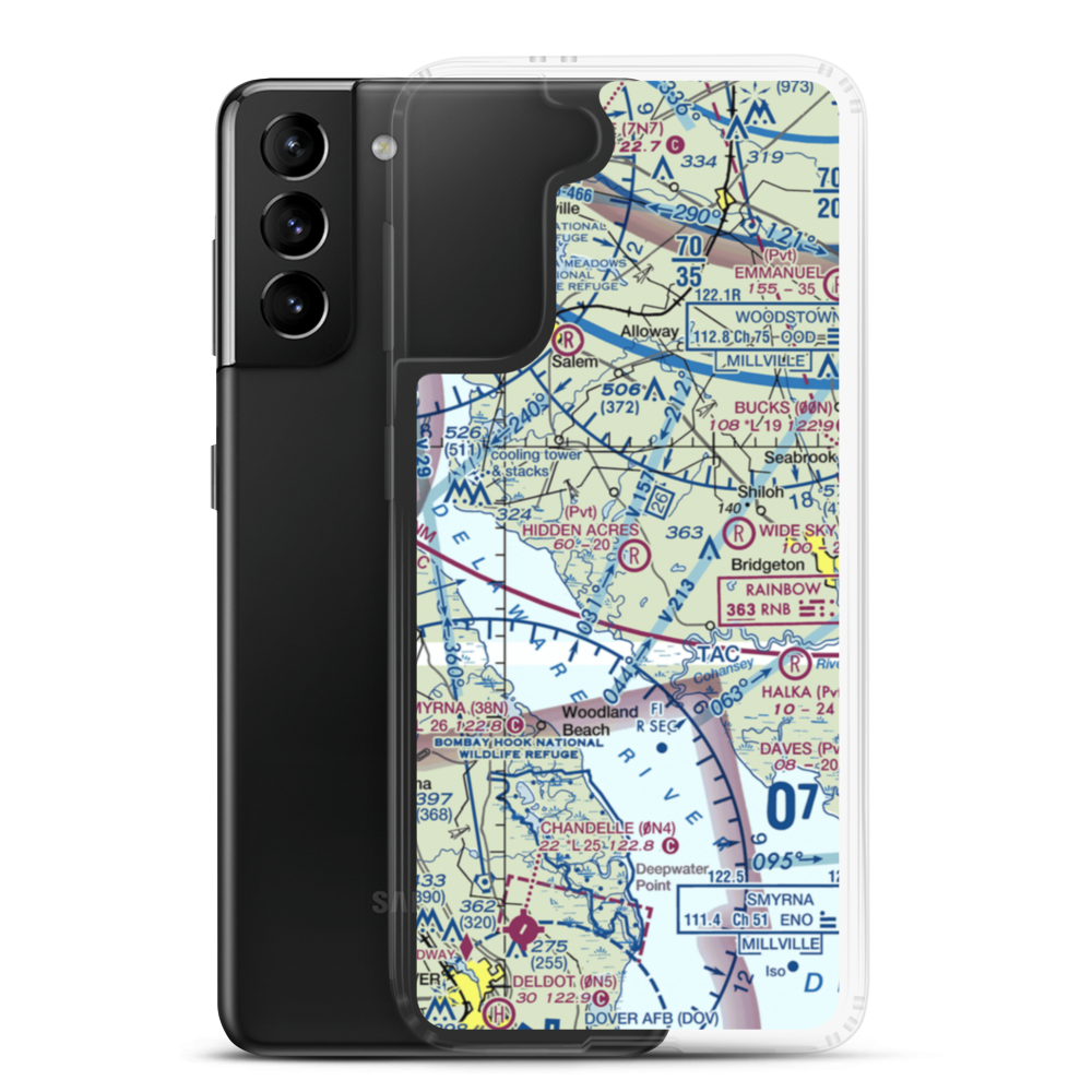 Newport Meadows Seaplane Base (NJ07) VFR Sectional Samsung Case Samsung Galaxy S21 Plus model shown