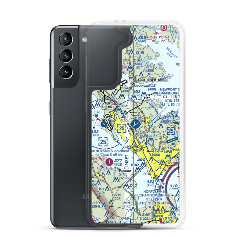 Newport News Williamsburg International Airport (PHF) VFR Sectional Samsung Case Samsung Galaxy S21 model shown