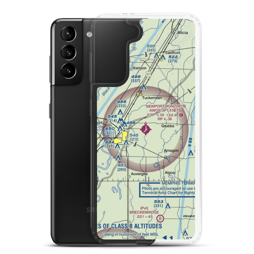 Newport Regional Airport (M19) VFR Sectional Samsung Case Samsung Galaxy S21 Plus model shown