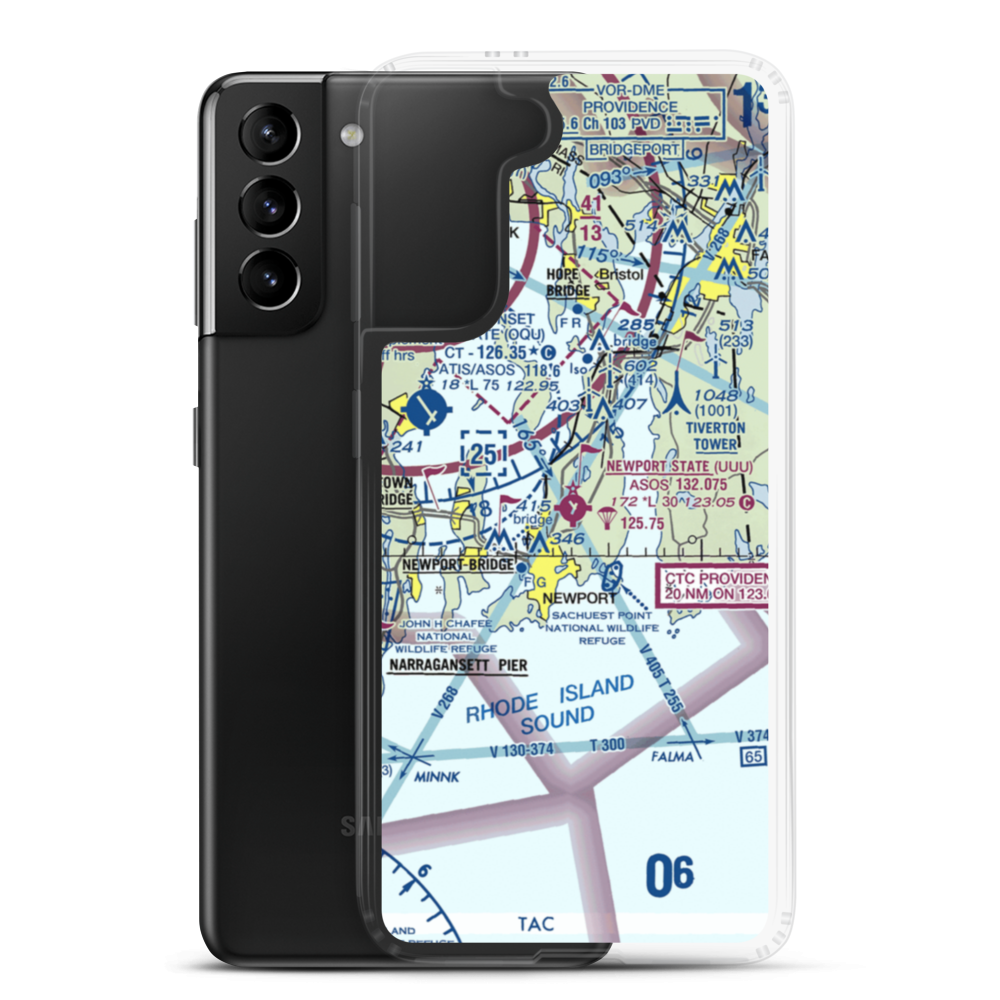 Newport State Airport (UUU) VFR Sectional Samsung Case Samsung Galaxy S21 Plus model shown