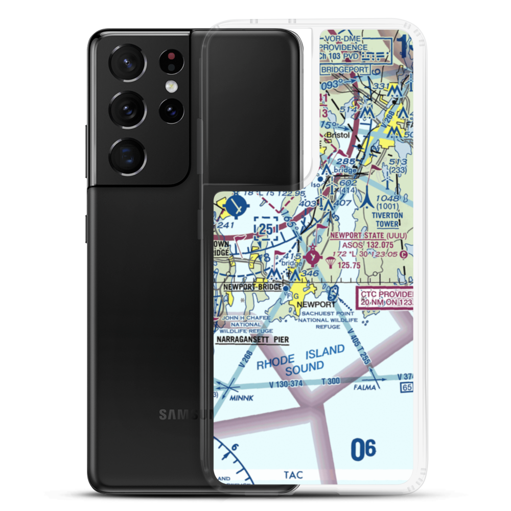 Newport State Airport (UUU) VFR Sectional Samsung Case Samsung Galaxy S21 Ultra model shown