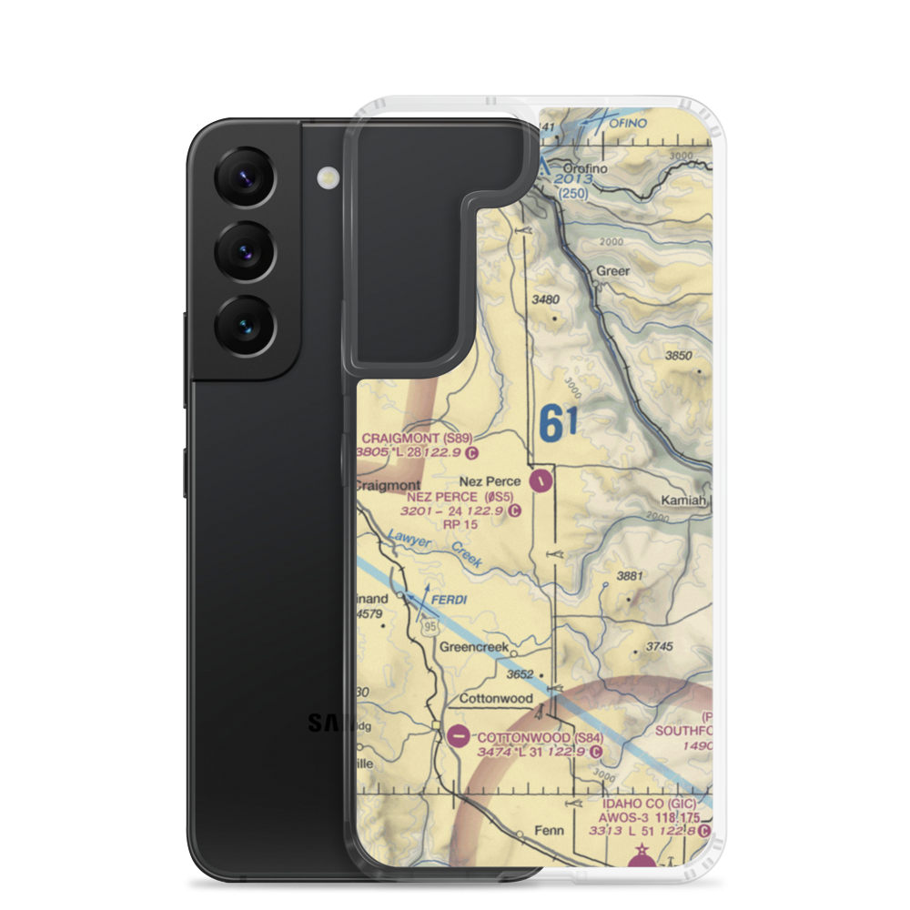 Nez Perce Municipal Airport (0S5) VFR Sectional Samsung Case Samsung Galaxy S22 model shown